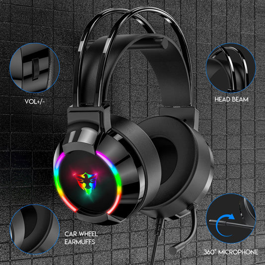 Casque Gaming RGB avec Micro 360° – Son Surround, Éclairage LED & Confort Maximal
