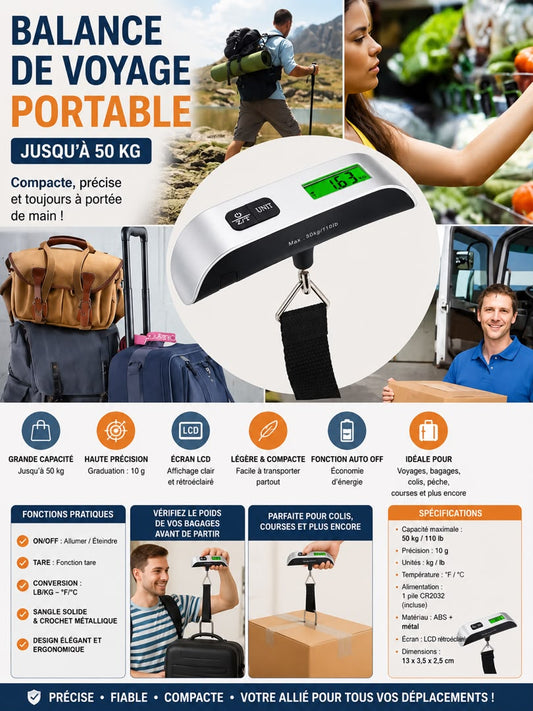 Pèse-Bagage Numérique Portable – Balance de Voyage Précise jusqu'à 50 kg