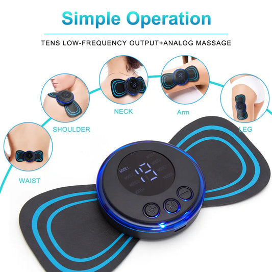 Masseur Électrique EMS TENS Sans Fil – 8 Modes, 19 Niveaux d'Intensité
