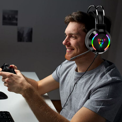 Casque Gaming RGB avec Micro 360° – Son Surround, Éclairage LED & Confort Maximal