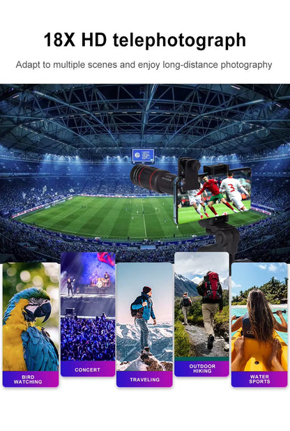Objectif Télescopique 18x pour Smartphone – Zoom 18x25 avec Trépied & Support