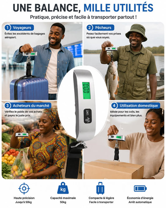 Pèse-Bagage Numérique Portable – Balance de Voyage Précise jusqu'à 50 kg