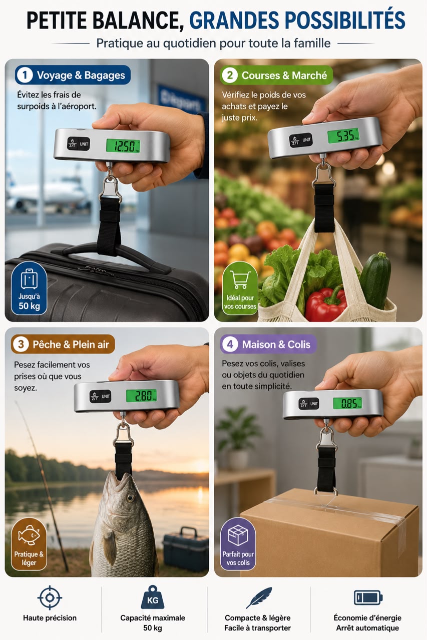 Pèse-Bagage Numérique Portable – Balance de Voyage Précise jusqu'à 50 kg